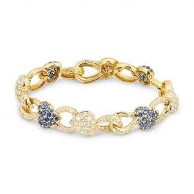 Yellow Gold Sapphire and Diamond Heart Bracelet Yellow Gold Sapphire and Diamond Heart Bracelet